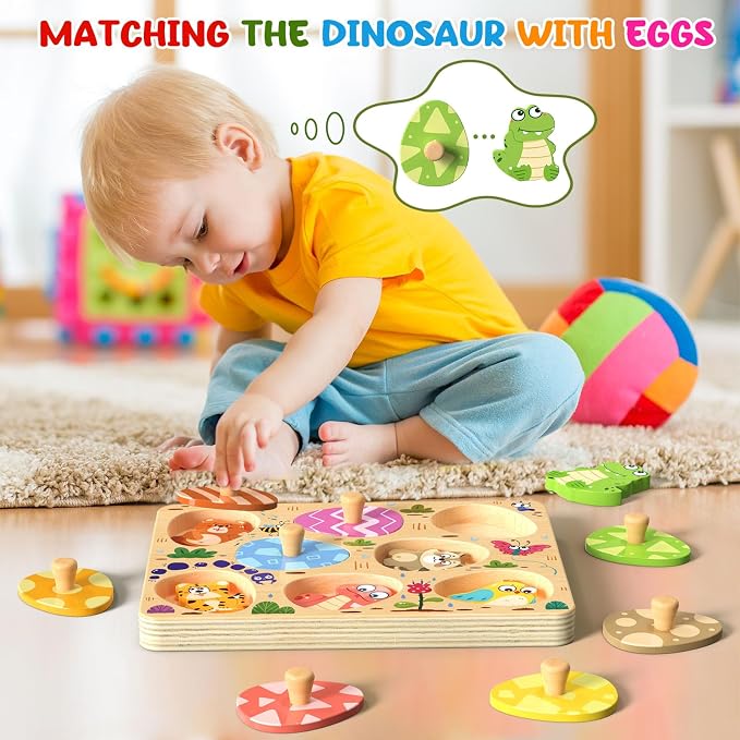 Zeoddler Wooden Puzzles for Toddlers, 8 Pcs Animal Matching Egg Puzzle, Montessori Toys for Boy Girl Easter Birthday Gifts, Preschool Learning Activities & Educational Toys for Boys, Girls