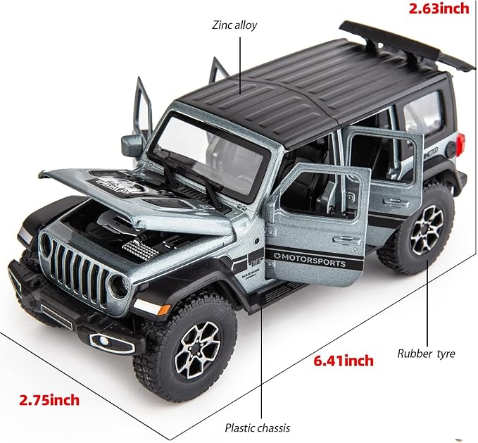 WAKAKAC Compatible for 7 Door Off-Road Toy Car 1/32 Die-cast Pull Back Model Car with Sound and Light Toy Vehicle Cars for Kids Ages 4-8 Festival Gift (Silver)