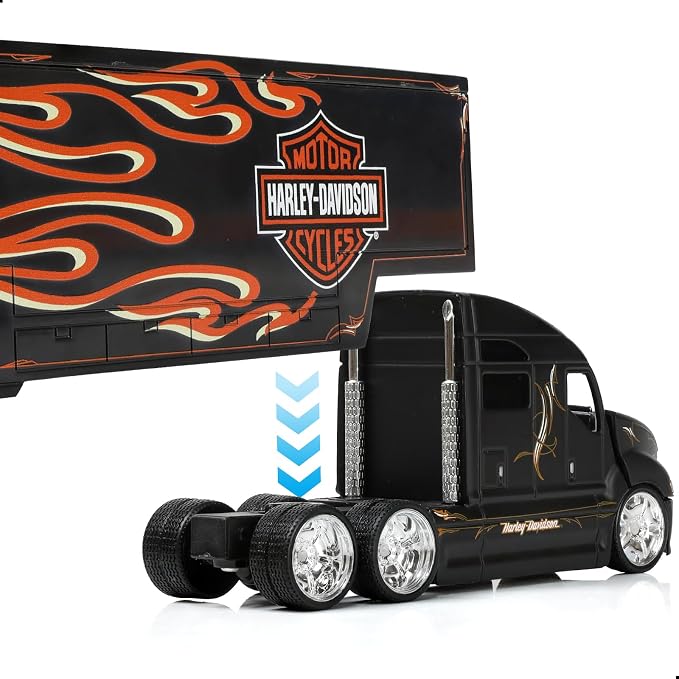 Semi Truck Toy with Trailer, 1/64 Scale Alloy Metal Diecast Heavy Semi Truck Trailer Head Toy Model, MAx Diecast Tow Traktor Gift for Boy Adult Model Car Collector -Black