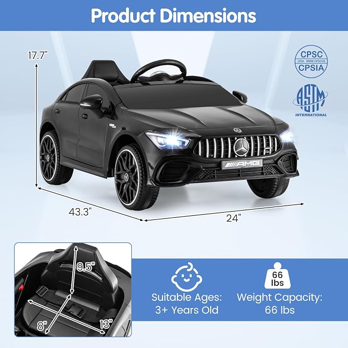 Costzon Ride on Car, 12V Licensed Mercedes-Benz Kids’ Electric Vehicles with Parent Remote, Rocking Function, Music & Horn, LED Headlights & Soft Start, Battery Powered Kids Car Toy for Ages 3+(Black)