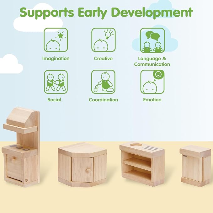 PlanToys® Kitchen Classic Set for Montessori Inspired Role Play | Pretend Cooking, Social Interaction and Practical Life Exploration | Eco Friendly Wooden Kitchen for Imaginative Learning