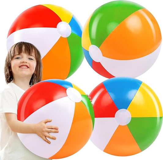 JOYIN 4-Pack 20" Beach Balls - Large Rainbow Beach Ball Inflatable Pool Toys for Party Supplies Decorations, Adults Kids Birthday Luau Summer Beach Water Games Beachball Party Favors
