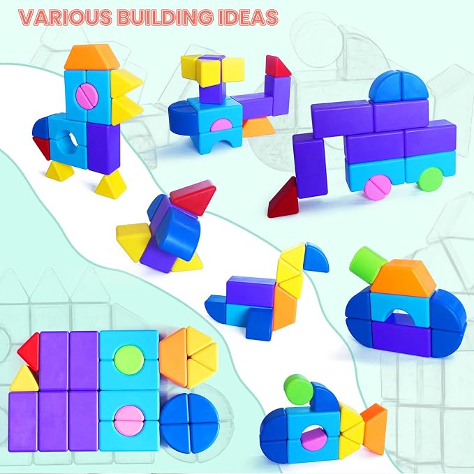 Big Magnetic Building Blocks, 1.65 Inch 8 Colors Magnetic Blocks for Kids Ages 3+, 3D Shapes Montessori Sensory Construction Toy for Boys and Girls (22PCS)