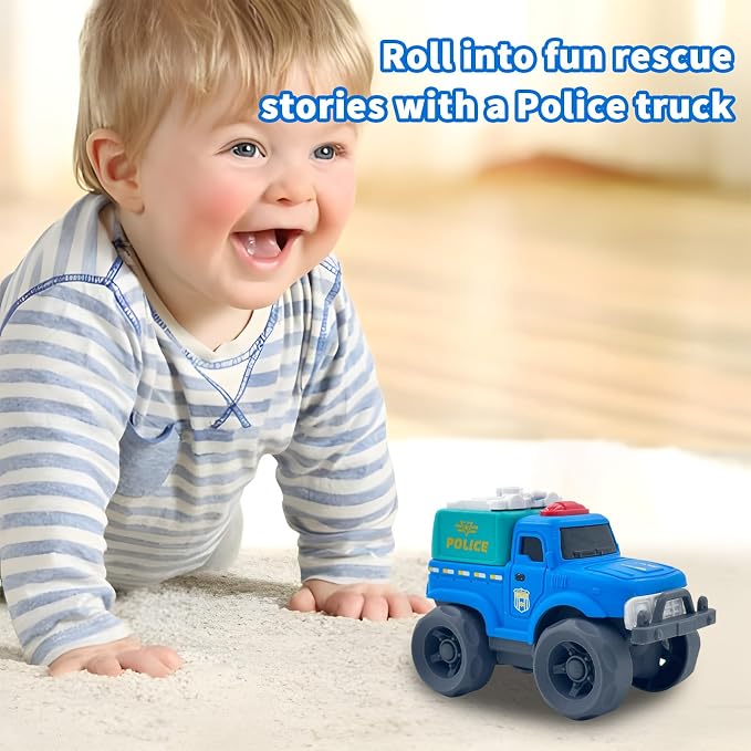 Aigitoy Toddler Car Toys for Boy Girl 1-3 Year Old, Blue Police Truck, BPA Free, Phthalates Free, PVC, Recycled Plastic, Easy to Clean, Toddlers Toy for Fine Motor Skills,Improving Gross Motor