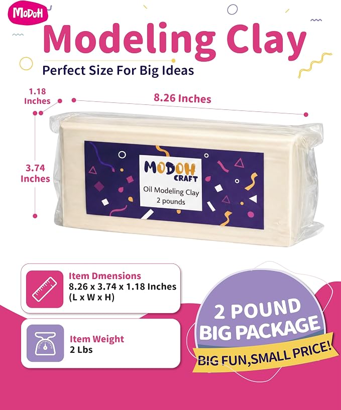Plasticine Oil Based Modeling Clay, Non Hardening Reusable Clay, Non Toxic No Bake Professional Oil Base Sulfur Free Sculpting Clay (White)