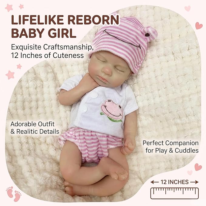 OtardDolls 33cm Reborn Baby Dolls Silicone Full Body Girl Lifelike Handmade Painted Dolls Silicone Reborn Babies for Kids