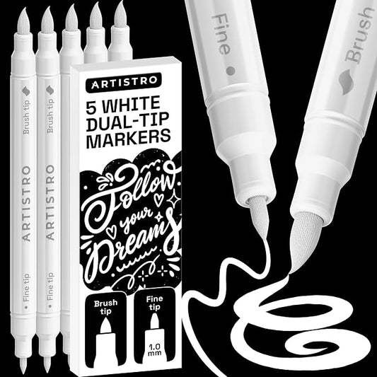 ARTISTRO 5 White Acrylic Paint Markers - Paint Pens for Drawing - For Fabric, Rock, Glass, Wood, Molds - Arts & Crafts Gift for Adults, Teens, Kids, Classroom Must Haves & School Supplies