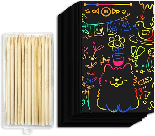 Cityrosy Rainbow Scratch Paper for Kids 160 Pcs Scratch Art for Kids Sets Arts and Crafts Birthday Gifts for 3-12 Years Old Girls Boys Classroom, Party, Games