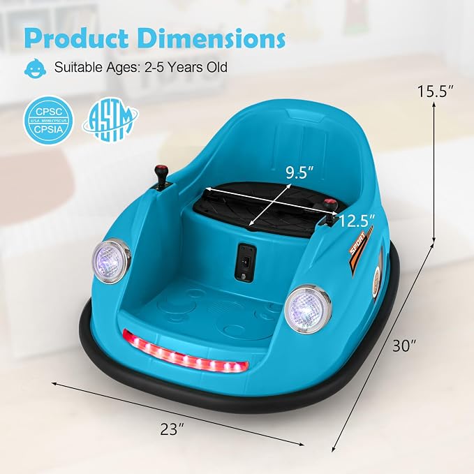 Costzon Bumper Car for Toddler, 12V Electric Kids Ride on Bumper Car with Remote Control, 360 Degree Spin, LED Lights, Music, Battery Powered Baby Bumping Toy Gift for Toddlers 2-5 Years Old (Blue)