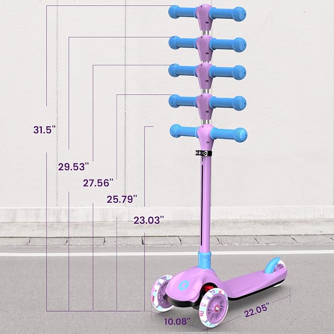 2-in-1 Adjustable Kick Scooter for Kids 3-5 (Suitable 3-12 Years),5-Level Handlebar & Removable Seat, LED Light-Up Wheels, Wide Deck, Foldable Design for Indoor/Outdoor Use - Girls & Boys