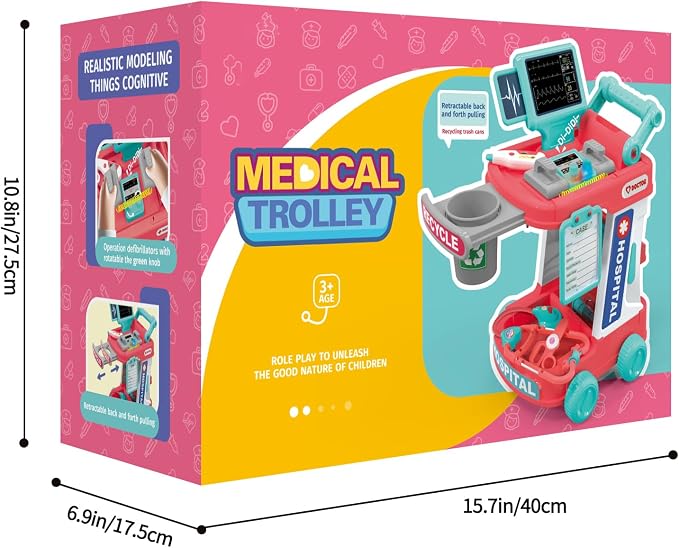 Liberry Doctor Kit for Toddlers Ages 3 4 5, Pretend Kids Doctor Playset with Cart, Costume and Stethoscope, Role Play Medical Toys Birthday Gift for Girls Boys (Red)
