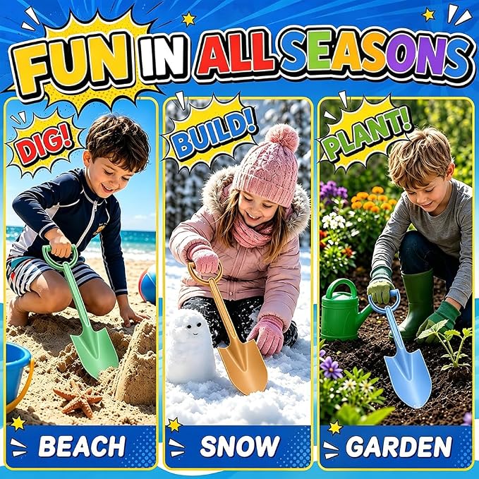 3PCS Beach Shovel Sandbox Toy, 16 inch Heavy Duty Shovel Garden Digging Bath Water Pool Toy for Kid Adult, Garden Digging Sand Toy Camping Travel Beach Essential