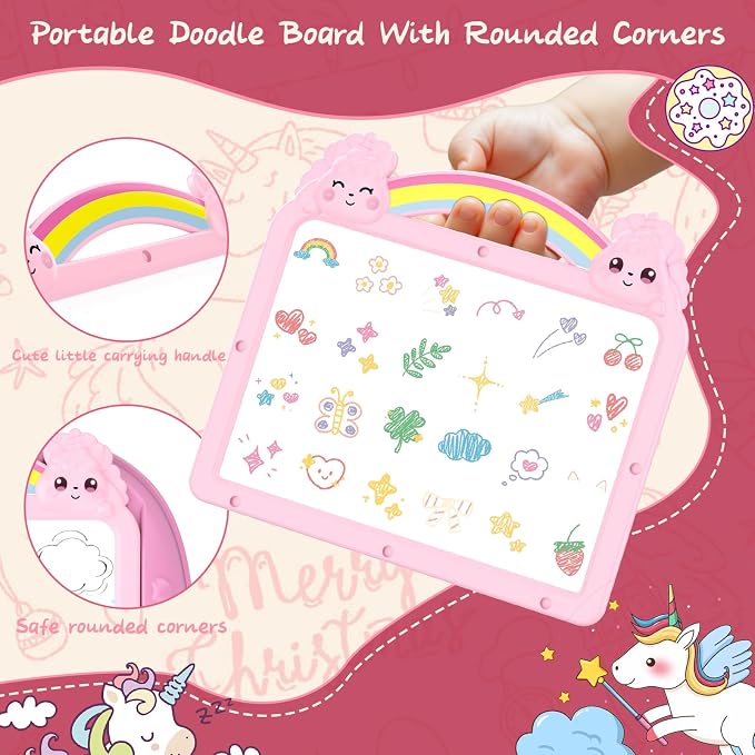 Cokzer Unicorn Gift for 1-2 Years Old Girl, Magnetic Drawing Board with Magnetic Letters and Numbers, Portable Toddler Educational Toy, Birthday for 1-2 Years Old Girl (Pink)