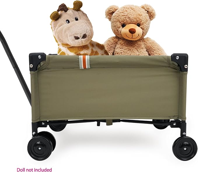 509 Crew: Little Wagon - Khaki - Folding Pull-Along Cart, Adjustable Handle, Canvas-Metal Frame, Transport Toys-Dolls-Stuffed Animals, Kids 3+