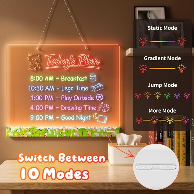 16" LumiBoard LED Drawing Board for Kids - 7 Colors & 10 Modes Rechargeable Acrylic LED Note Board with 7 Markers Cleaning Kit, Sketching & Birthday Gifts for Kids/Girls/Teens（Animals）