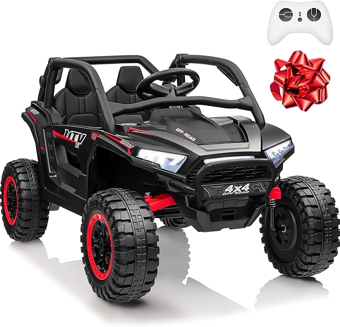 24V Ride on Car, 2 Seater XL 4X4 Off-Road UTV w/RMP2000W Powerful Motors, Remote Control, Bluetooth Music, LED Lights, 24 Volt Ride on Toys for Big Kids, Black