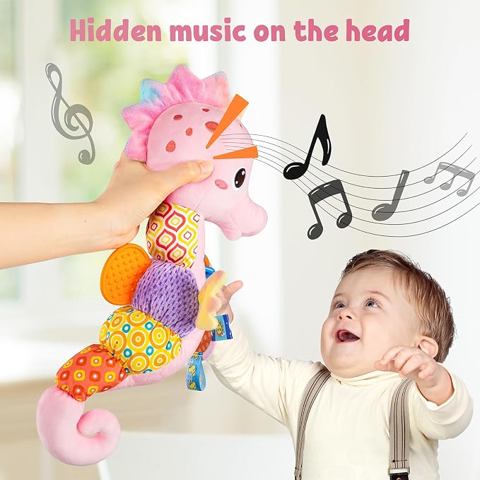 LIGHTDESIRE Baby Toys Sensory Musical Seahorse Infant Toys 0-6-12 Months | Stuffed Animals with Mirror|Crinkle|Rattle Baby Teething Toys Tummy Time for Newborn Boys Girls Shower Birthday Gifts