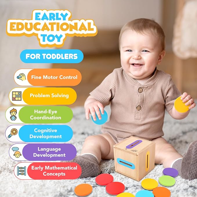Montessori Toys for 1 2 3 Year Old: Fine Motor Wooden Color Sorting Sensory Toy for Toddlers 1-3 Year Old, Object Permanence Wooden Learning Matching Game, Baby Boys Girls Gifts 12-18 Month Old