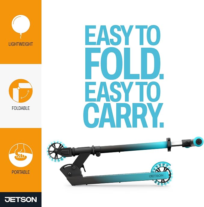 Jetson Juno 2-Wheel Light-Up Kick Scooter, Portable Folding Scooter for Kids with Light-Up 4-Inch Wheels, Adjustable Handlebar Height, Ages 5+