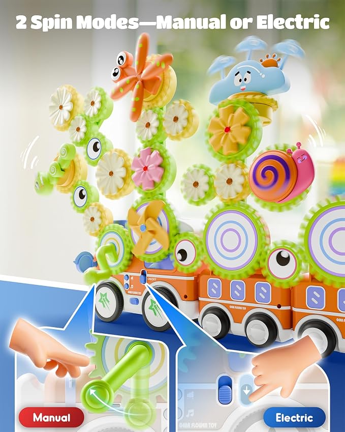 LIGHTDESIRE Toddler Toys Montessori Musical Train Set Gear Building Toys | Creative STEM Toys for 3 4 5 6 Years,Lights Electric Rotating Gear Learning Toys,Birthday Gifts for Toddler Boy Girl,Deluxe