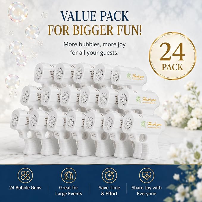 24 Pack Wedding Bubble Machine,White Bubble Machine Party Favors with 30 Bubble Refills,2 Screwdrivers,Wedding Bubbles Bulk for Guests,Reception Ceremony Exit,Batteries Not Included