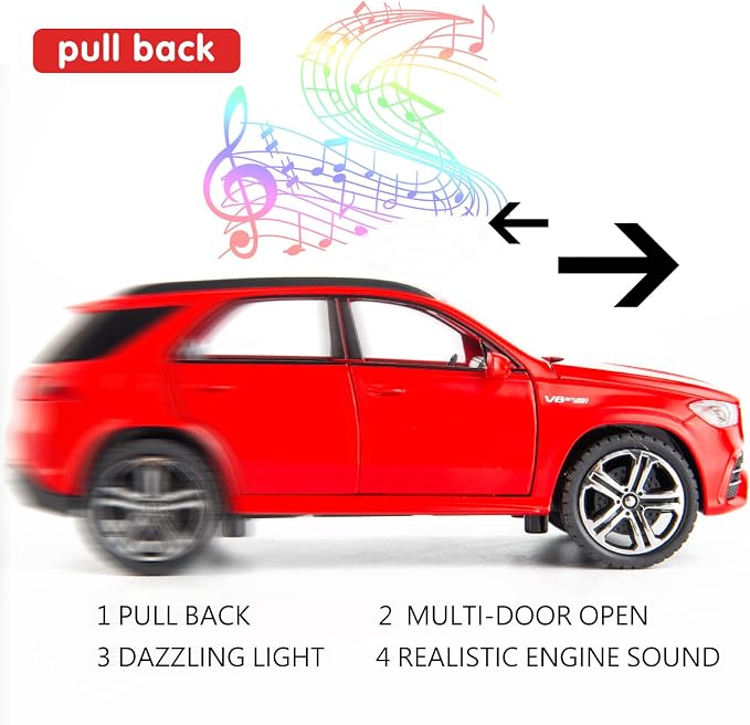 WAKAKAC 1/32 Scale Diecast Car Model AMG GLE 63S SUV Toy Car Pull Back with Light and Sound Toy Vehicles for Girls Boys Gift(Red)