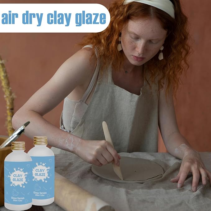 200ml Air Dry Clay Varnish，Air Dry Clay Sealant for Airdry Clay，Air Dry Clay Glaze Can Not Only Used to Prevent Clay Cracking, Scratches, and Wear,It Can Also Having a Glossy Glaze Effect (Gloss)