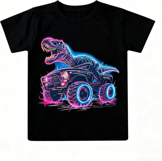 Lovekider Cotton Shirt for 3-6T Boys Truck Dinosaur Toddler Kids T-Shirt Short Sleeve Excavator Construction T-Rex Tee Shirts