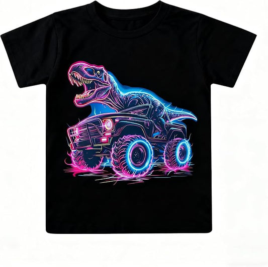 Lovekider Cotton Shirt for 3-6T Boys Truck Dinosaur Toddler Kids T-Shirt Short Sleeve Excavator Construction T-Rex Tee Shirts