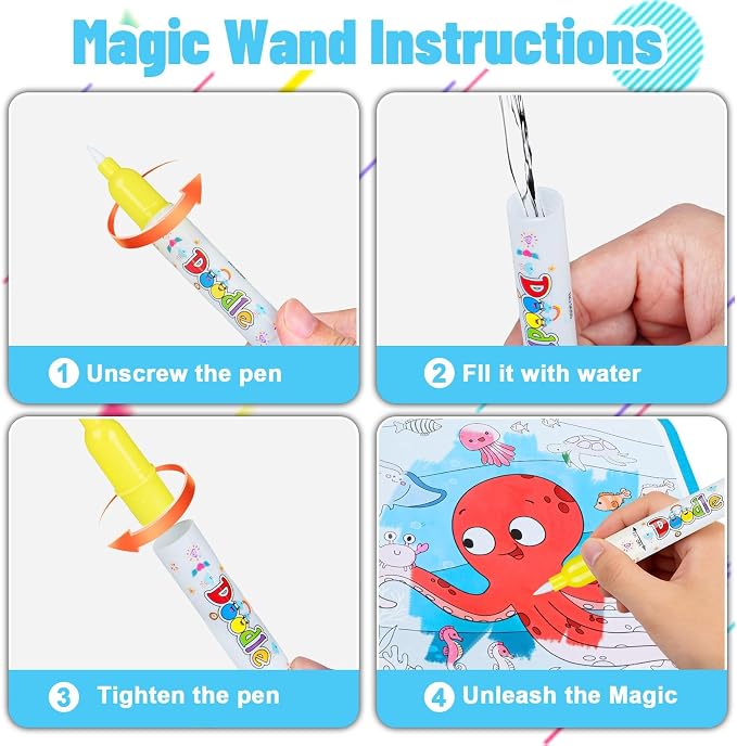 Reusable Water Coloring Books for Toddlers 1-3, Mess-Free Water Painting Book Set With Water Pens(Airplane & Dinosaur) Travel Art Craft Activity Toys for Girls Boys Ages 3+, Birthday Gifts - 4PCS