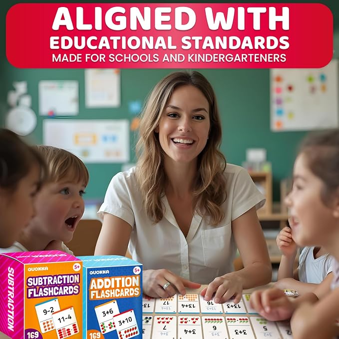 QUOKKA Addition & Subtraction Flash Cards Set for Kids Ages 4-8 – 338 Jumbo Math Flash Cards with Visual Aids, Sorting Rings & Reference Cards – Math Games for Kids 1st to 3rd Grade Classroom & Home