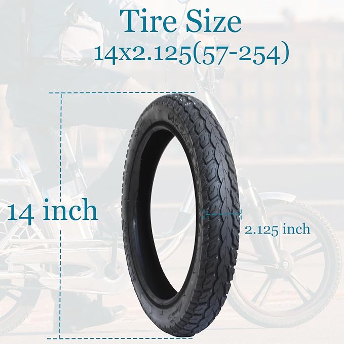 Libereco 2 Pack Electrc Bike Tire 14x2.125 (57-254 for 10" Rim) with 2 Bent Valve Tubes 3 Tire Levers Anti-Slip Folding E-Bike Tire, Kids Bike Tire