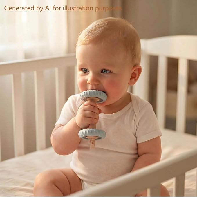 Baby Teething Toys Baby Rattle Teething Straw 3-in-1 Barbell-Shaped, Made from Silicone, Built-in Toothbrush Head and Nipple Shape, Bpa-Free, Phthalate Free, Professionally Certified, Blue