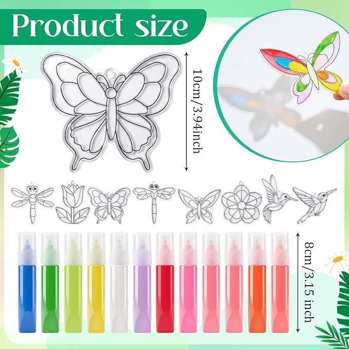 Blueweenly 36 Pcs Hummingbird Suncatcher Kits for Adults Kit 24 Pcs Hummingbird Suncatchers Painting Crafts 12 Colored Paints Suncatcher Decoration Window Paint Art Sun Catchers Gift Art Project
