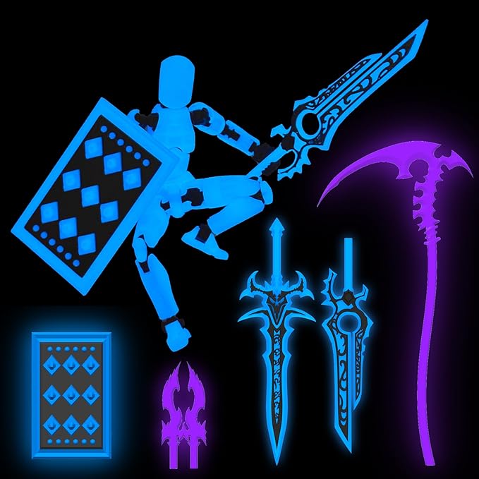 Glowing Titan 13 Action Figure Set Already Assembled, Dummy 13 3D Printed Action Figures With Weapons Accessories T Lucky Robo 13 Nova 13 Action Figures, Figura de acción 13 (Glow in the Dark Blue)