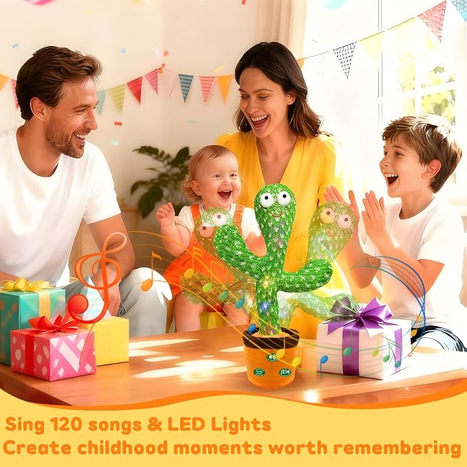 Hunfur (Updated Volume Adjustment) Dancing Mimicking Talking Cactus Toy,Funny Gift for Toddler 1 2 3 Year Old Boy Girl,Singing Record Repeat What You Say Light Up Baby Infant Toys 6-12 12-18 Months