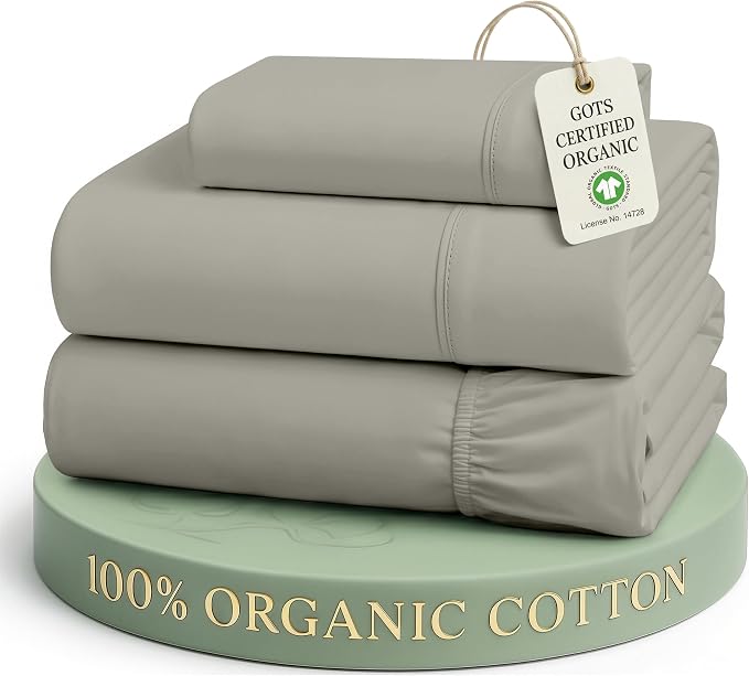 LANE LINEN Twin XL Sheets 100% Organic Cotton Percale Cooling Soft - Silver | Twin XL Sheets In 100% Organic Cotton Percale - All-Season Comfort, For Dorms & Adjustable Beds, Crisp Hotel-Style Feel