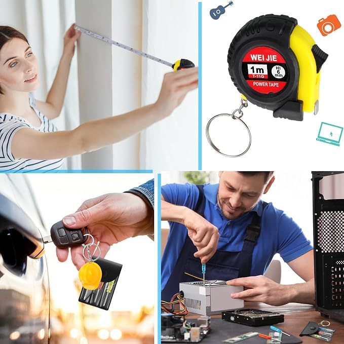 Jutom 27 Pcs Mini Construction Helmet Keychains Tape Screwdrivers Tool Adult Men Gifts Bulk for Easter Egg Stuffers Father's Day Construction Party Favors Gifts