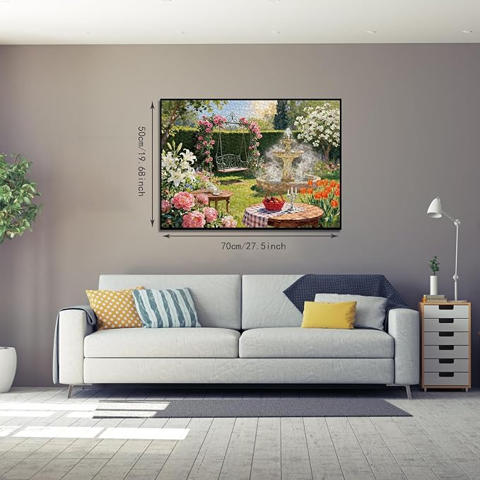 1000 Piece Puzzle for Adults, Oil Painting Garden Jigsaw Puzzles | with Letters on Back Puzzles for Adults, Summer Courtyard Puzzle Gifts for Wall Decor Women Men (27.56x19.7 Inch)