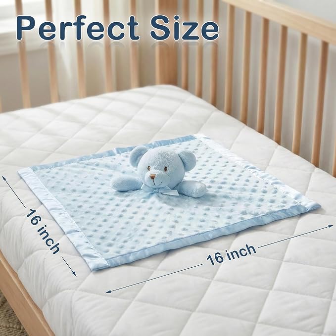 Pro Goleem Teddy Bear Lovey Baby Security Blanket for Boys and Girls Unisex Soft Lovie Baby Gifts for Newborn Toddler Snuggle Toy Stuffed Animal Blue 16 Inch
