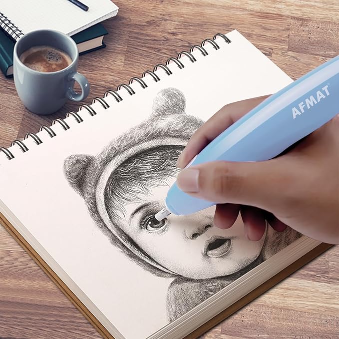 AFMAT Electric Eraser, with 140 Refills, Rechargeable Pencil Eraser for Artist, Electric Erasers for Drafting, Drawing, Painting, Sketching, Architectural Plans, Detailer Tool EE04(Light Blue)