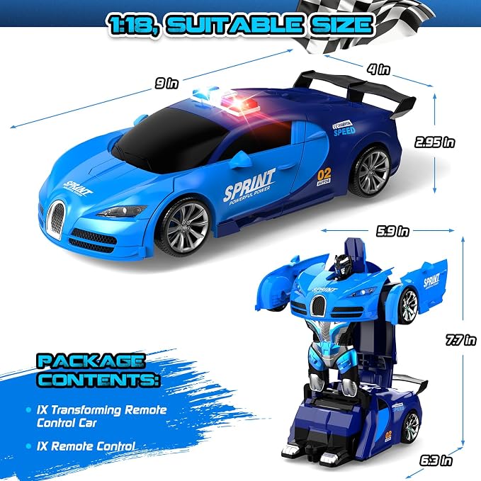 Remote Control Car, One-Click Becoming Robot Transforming Toys Car for Boys, Smooth Deformation, Demo Mode, 360° Rotation, Easy to Use, 2.4GHZ, with LED Lights, RC Cars for Christmas, Kids