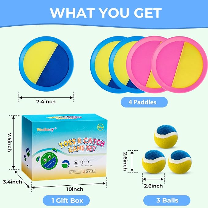 Weehoey Toss and Catch Ball Game Set for Kids Ages 4-8 – Outdoor Summer Toys for Backyard, Beach, Lawn – Fun Family Games, Birthday for Boys & Girls (Blue & Pink)