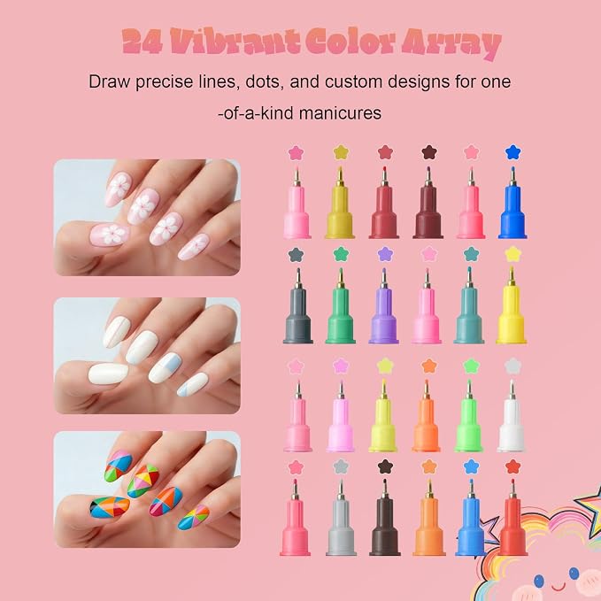 YOUKOYI Nail Art Pens, 12 Colors Precision Tip Nail Art Markers Set Easy to Use for Beginners, Vibrant Quick-Dry Paint for DIY Nail Design & Detailed Drawing - Professional Manicure Tools Kit