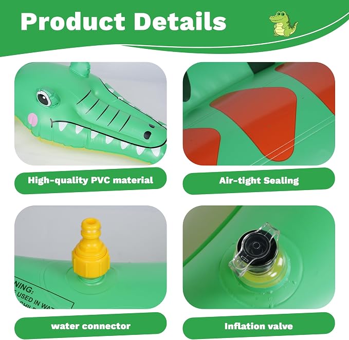Sprinkler for Kids Large Inflatable Crocodile Water Toys, Kids Sprinklers for Yard, Outdoor Water Spray Sprinkler Summer Toddler Toys for Boys Girls Dogs Backyard