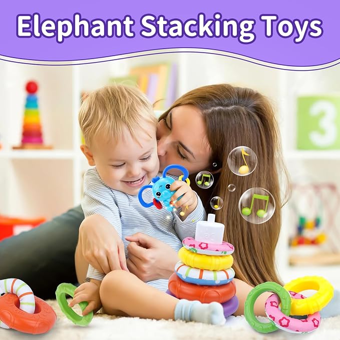 usrela 4 in 1 Baby Toys for 12 18 Month, Learning Toys for Babies 12-18-24 Months, Busy Cube, Stacking Sorter, Piano Xylophone Pull String Travel Toy, Birthday Gifts for Toddlers 1 2 Years Old