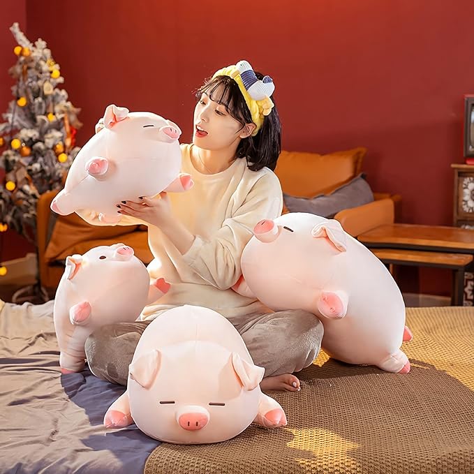 Pig Stuffed Animal Plush Pillow - 15.7'' Kawaii Soft Pig Hugging Pillow, Adorable Cuddle Plush Toy, for Kids, Girlfriend, or Adults, Perfect for Christmas and Birthdays (Squint, 15.7in)