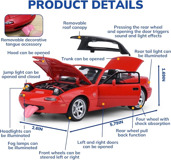 Car Toys for Boys 1 32 Diecast Cars Metal Toy Car,Collectibles Model Car Kits for Adults and Kids,Pull Back Cars with Lights and Sounds,Toy Cars for Boys Age 4-7（Red）