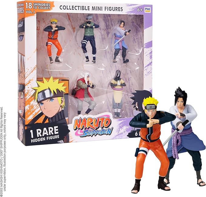 P.M.I. Naruto Shippuden Collectible Mini Figures 6 Pack Deluxe Box | Anime Action Toy Set Featuring Team 7 Ninjas, Akatsuki, Legendary Sannin & Rare Shinobi (Assortment B)