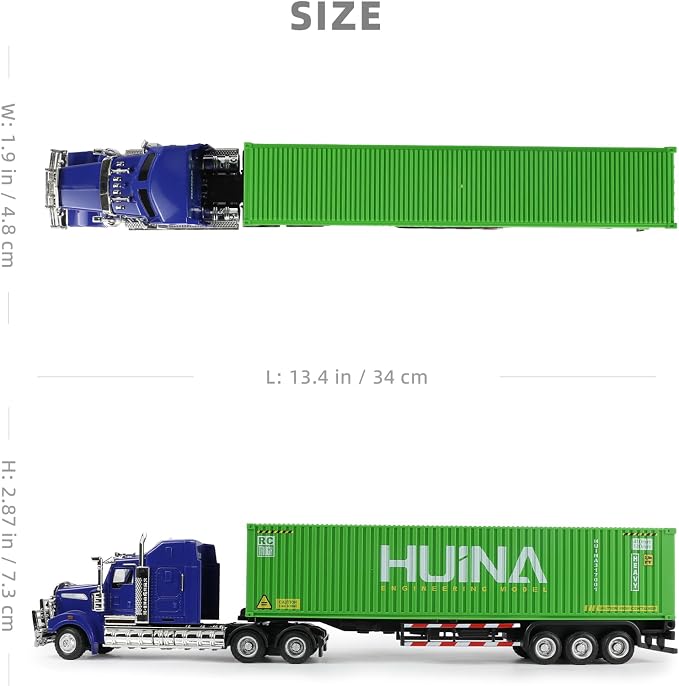 Container Semi Truck Toys, 1/50 for Kenworth W900 Big Metal Transport Box Diecast Truck Trailer Model Toy Gifts for Boys Adult Car Collector- Green